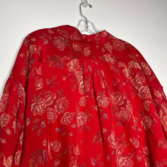 Linda Allard for Ellen Tracy Womens Button Down Shirt Sz M Red Oversized Floral - Picture 15 of 16